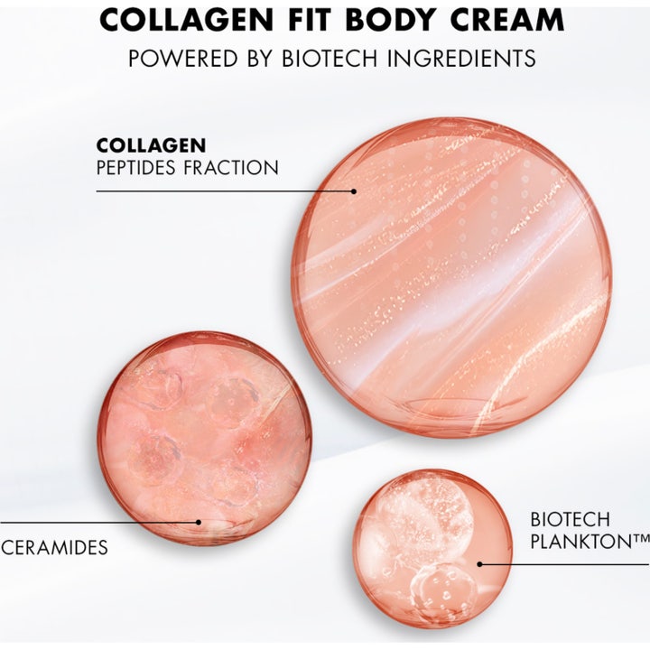 Biotherm Collagen Fit Body Cream 200 ml uppstramande body lotion med en mjuk och glansig ljusrosa krämtextur.