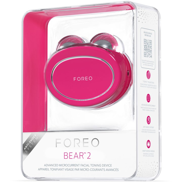 FOREO BEAR 2 Fuchsia 1 st skönhetsteknik för ansiktslyft utan kirurgi hemma i genomskinlig förpackning