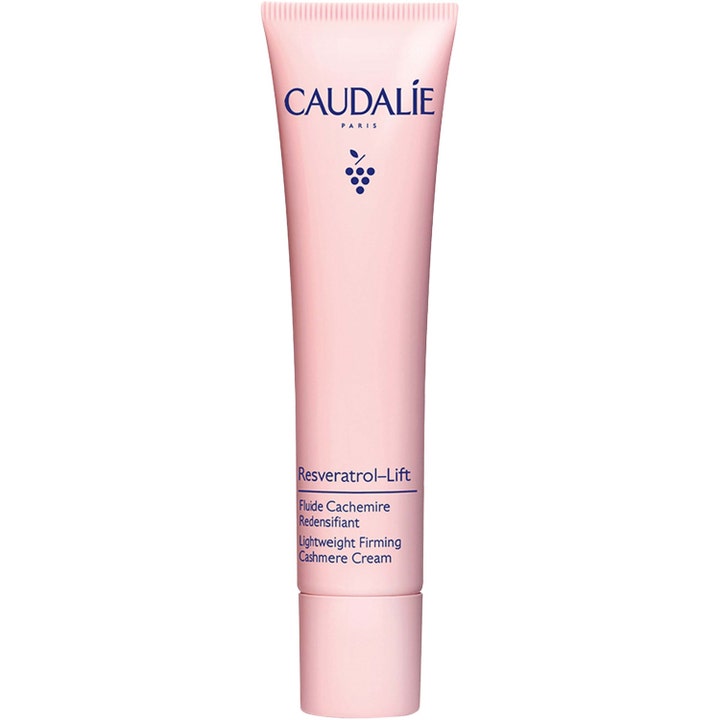 Caudalie Resveratrol-Lift Firming Cashmere Cream fuktgivande uppstramande ansiktskräm i en pastellrosa tub