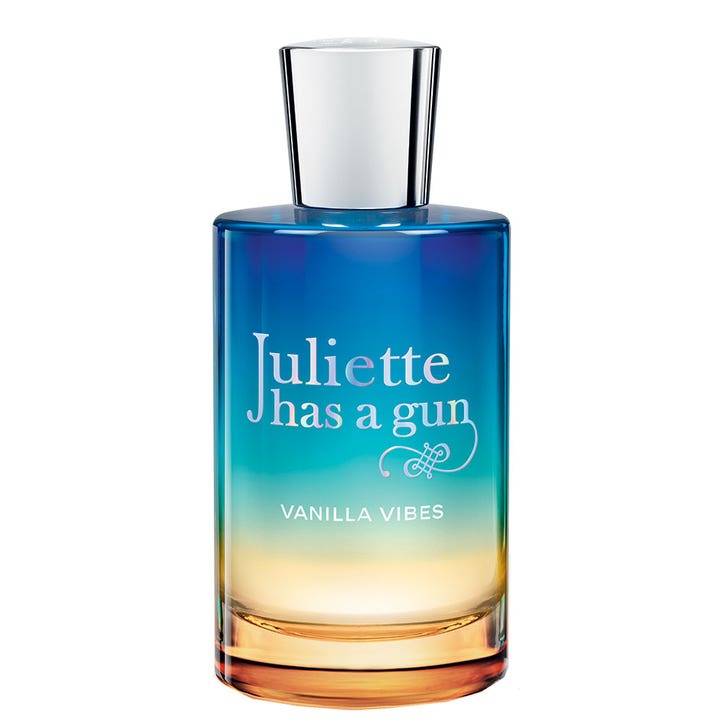Juliette has a gun Vanilla Vibes 50ml eau de parfum vanilj parfym dam i en blå och gul tonad flaska med silverlock