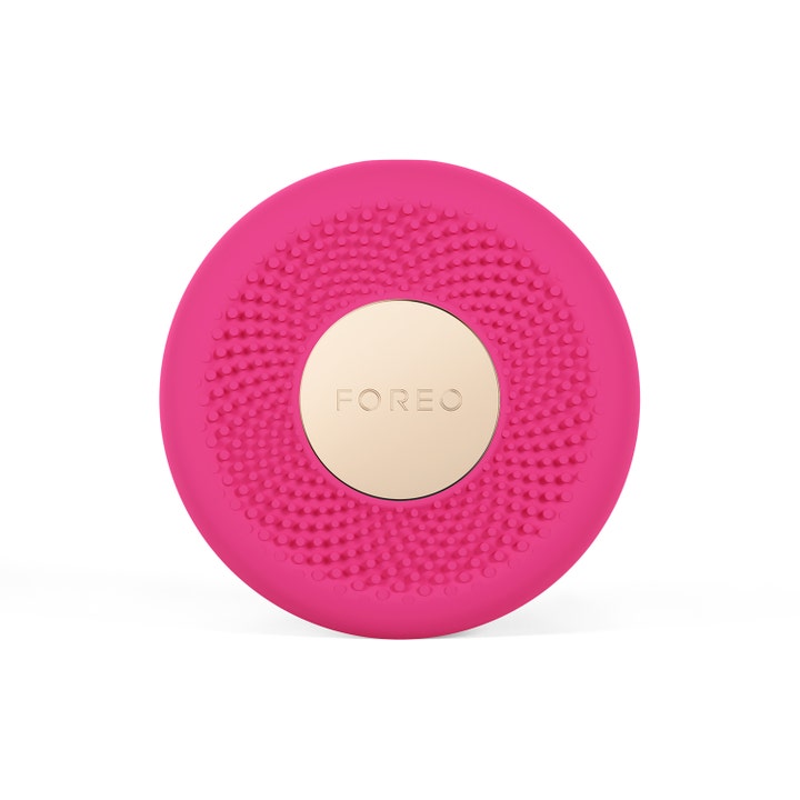 FOREO UFO 3 LED Pink 1 st anti-aging led mask för hudglöd i rosa silikon med knottrig yta och guldplatta