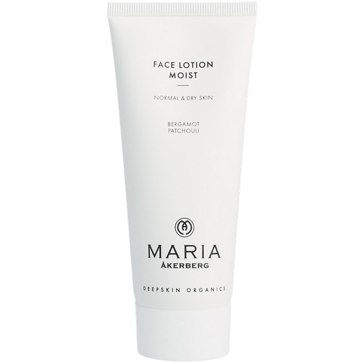 Maria Åkerberg Face Lotion Moist återfuktande fuktkräm ansikte bergamott i vit tub för torr hud.