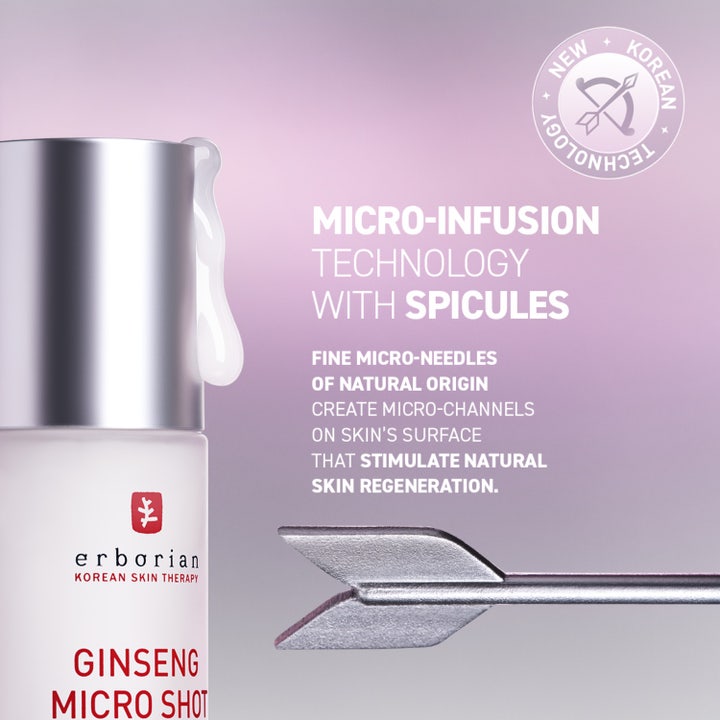 Erborian Ginseng Micro Shot 0.1 Starter 30 ml serum stimulerar huden med vit droppande textur och en silverpil