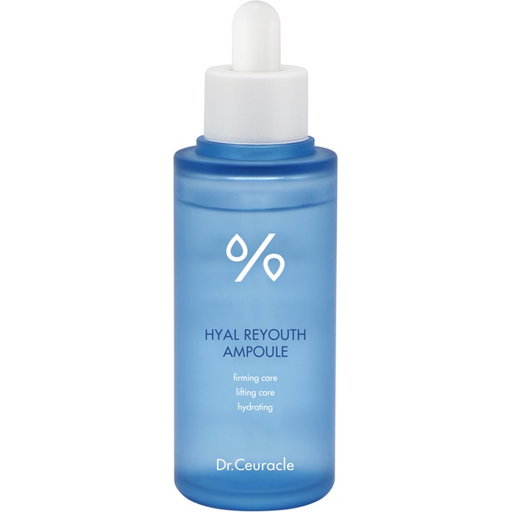 Dr. Ceuracle Hyal Reyouth Ampoule hyaluronsyra serum ger djup återfuktning i en blå frostad glasflaska med vit pipett