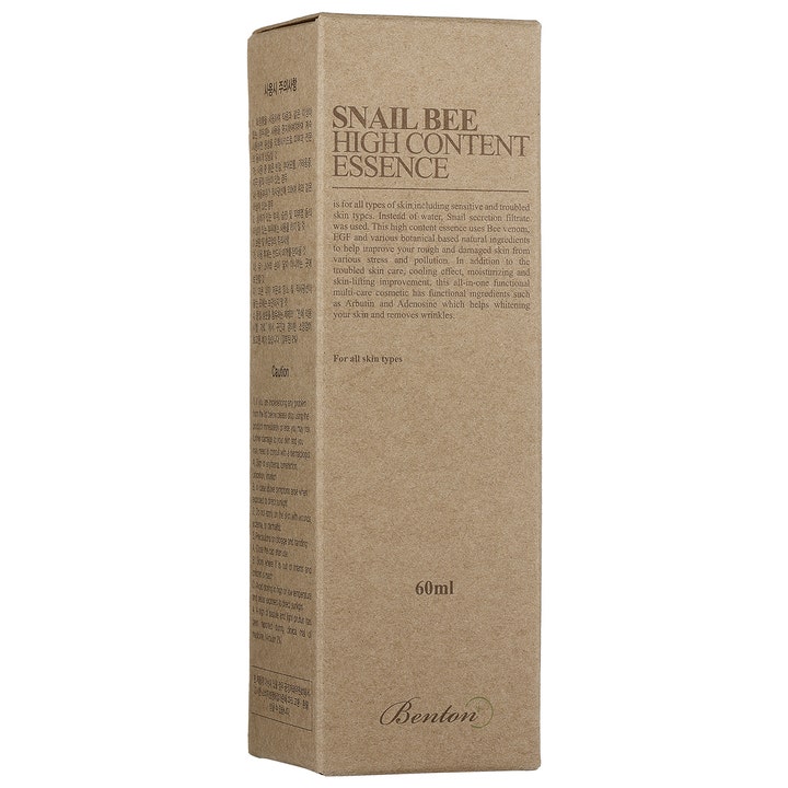 Benton Snail Bee High Content Essence 60 ml snigel essence i brun pappersförpackning ger återfuktande anti-age