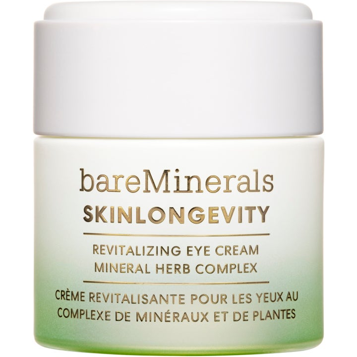 bareMinerals Skinlongevity Revitalizing Eye Cream 15ml revitaliserande ögonkräm i vit burk med grön botten och guldskrift