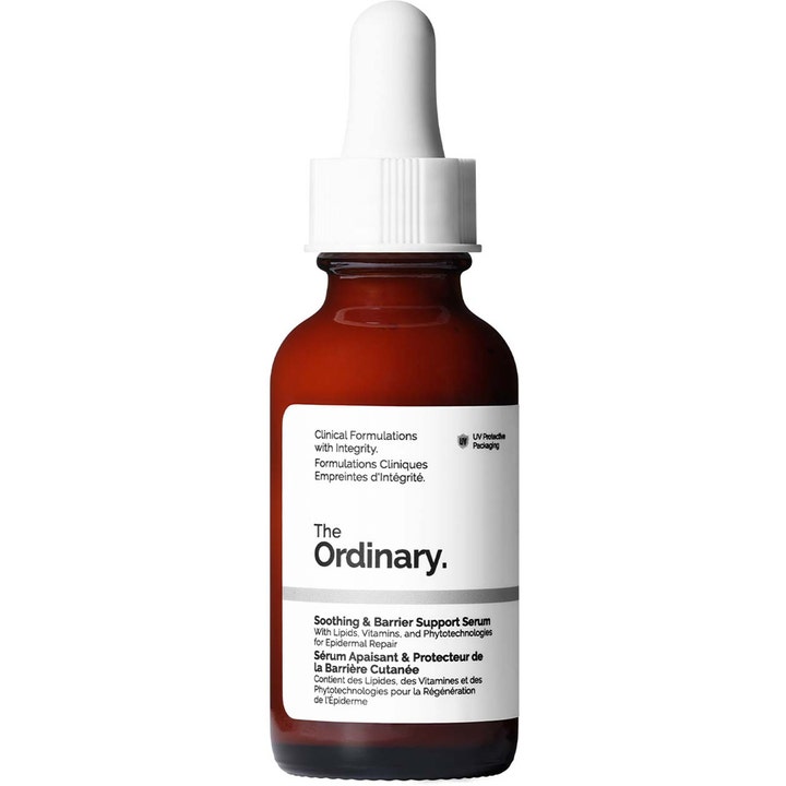 The Ordinary Soothing & Barrier Support Serum 30ml lugnande fuktserum för känslig hud i brun glasflaska med vit pipett