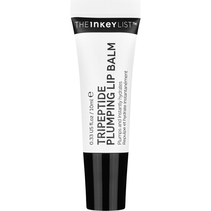 The INKEY List Tripeptide Plumping Lip Balm 10ml läppbalsam med tripeptid för utfyllnad i vit tub med svart lock