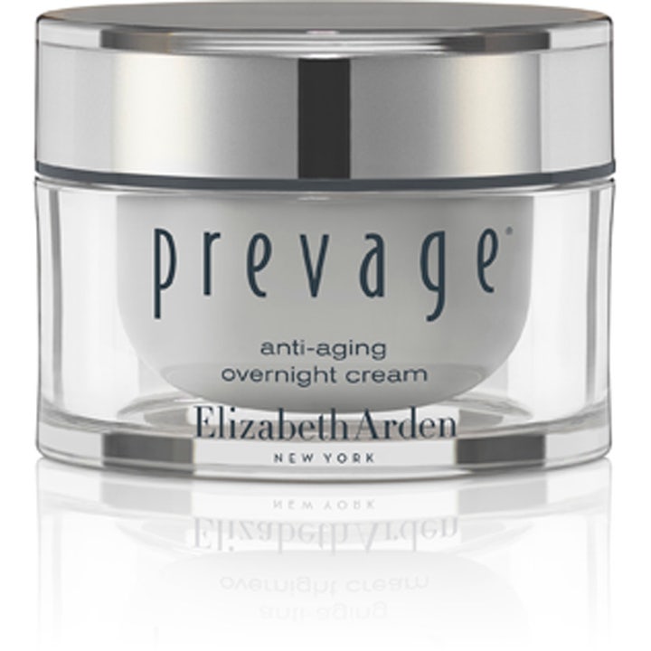 Elizabeth Arden Prevage Anti-aging Overnight Cream nattkräm anti-aging i genomskinlig glasburk med silverlock