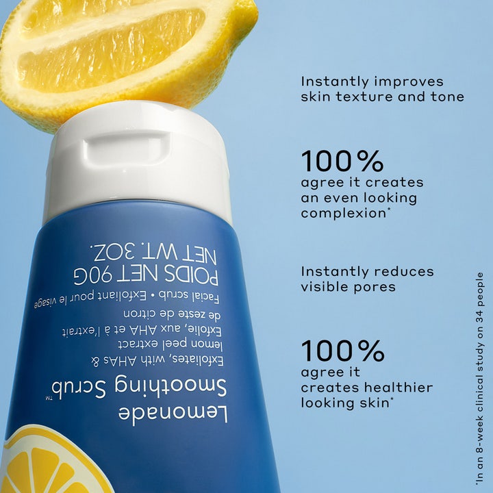 Ole Henriksen Lemonade Smoothing Scrub 90 ml ansiktsskrubb i blå tub med citron och AHA som ger jämn hudton