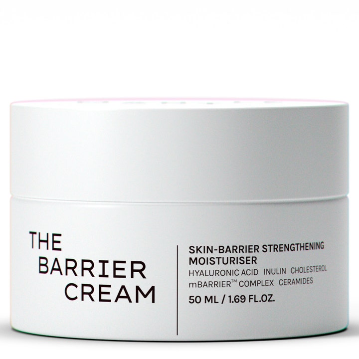 The Barrier Cream 50 ml barriärstärkande ansiktskräm med ceramider och hyaluronsyra i en vit minimalistisk burk