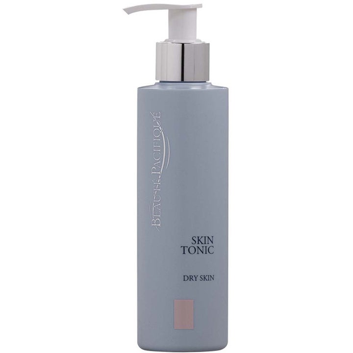 Beauté Pacifique Toner Dry Skin 200 ml återfuktande toner i en ljusblå flaska med vit pump och silverhals.
