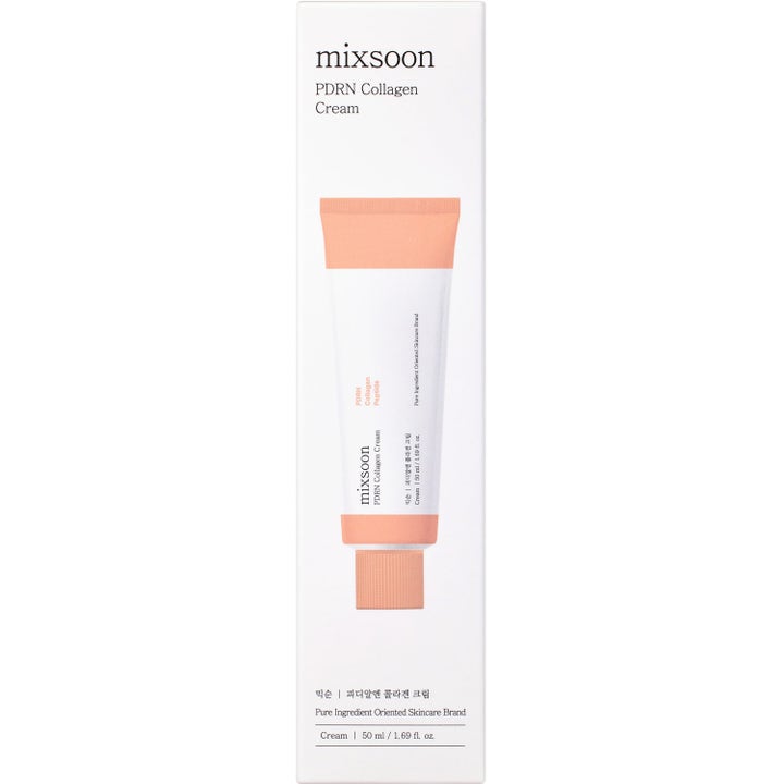 Mixsoon PDRN Collagen Cream 50 ml uppstramande ansiktskräm i vit ytterförpackning med bild av tuben