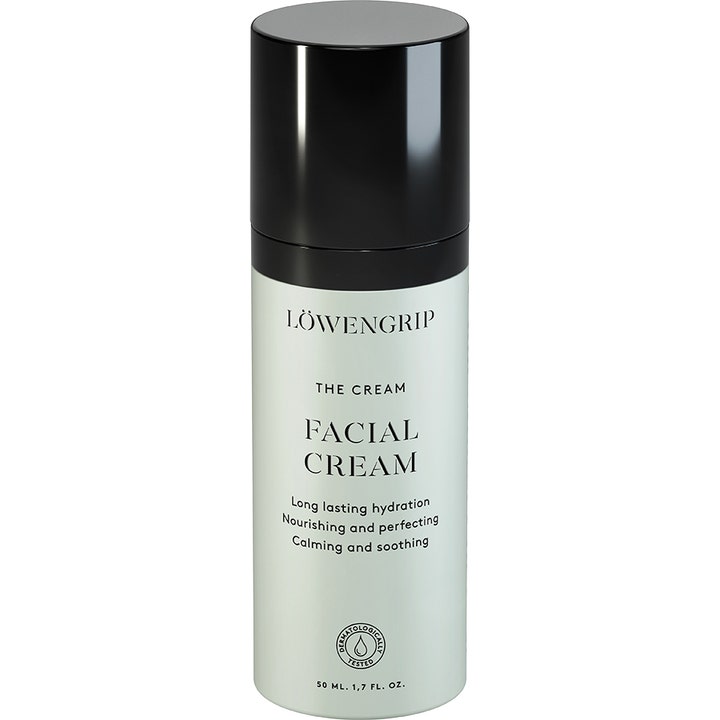 Löwengrip The Cream Facial Cream 50 ml långvarig återfuktande ansiktskräm i ljust mintgrön flaska med svart glansigt lock