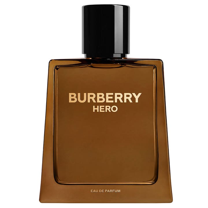 Burberry Hero Eau de Parfum 100ml herrparfym i en brun glasflaska med svart kork och logotyp i guld