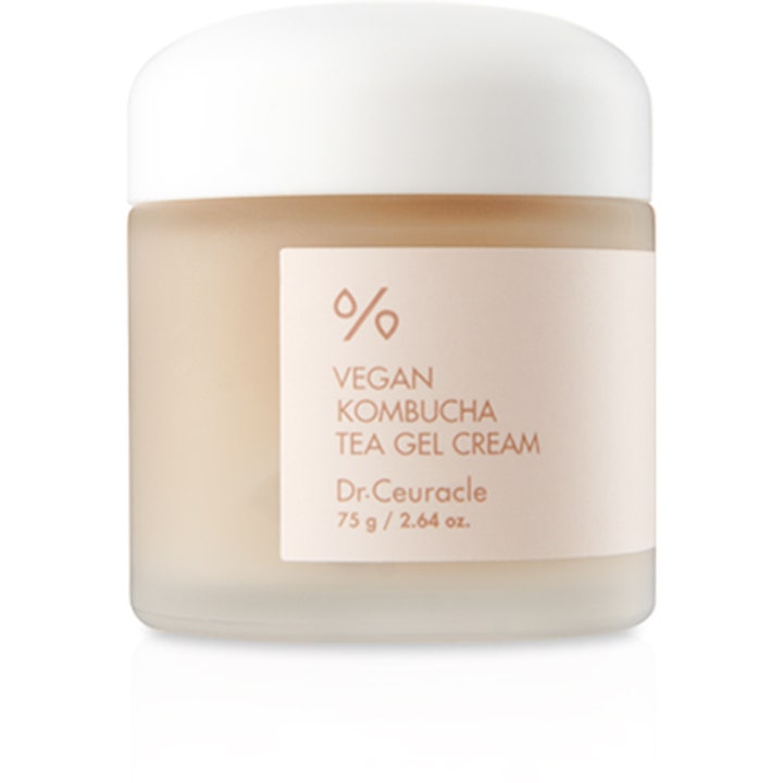 Dr.Ceuracle Vegan Kombucha Tea Gel Cream 75 g återfuktande kombucha kräm i en frostad glasburk med vitt lock