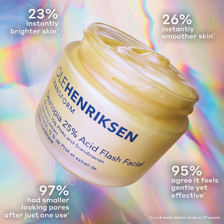 Ole Henriksen Dewtopia 25% Acid Flash Facial 50 ml syrabehandling hemma med lystergivande gul gel i öppen glasburk