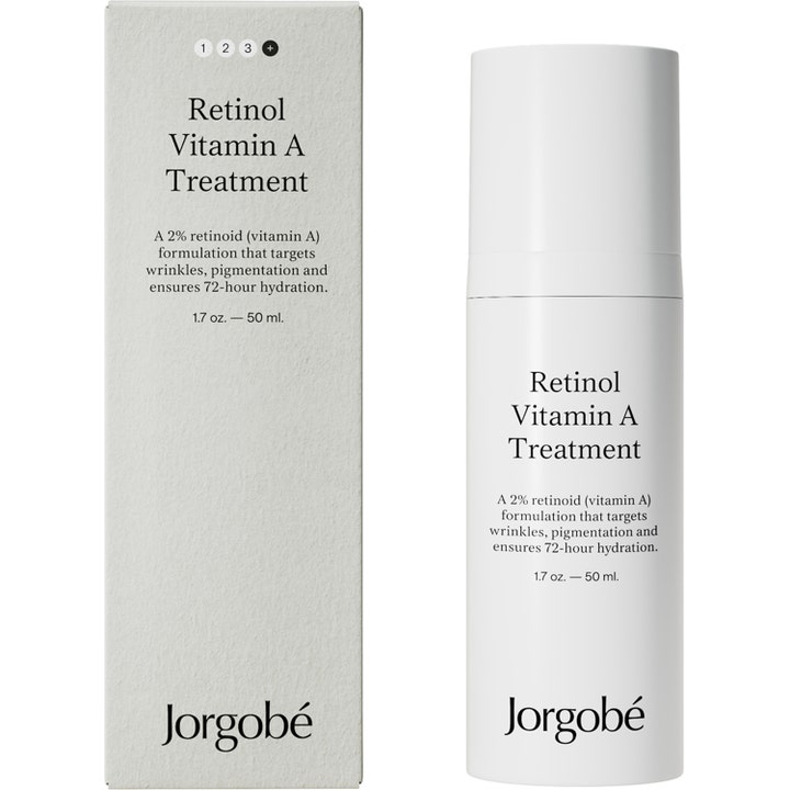 Jorgobé Retinol Vitamin A Treatment 50 ml 2% retinoid serum mot rynkor i vit pumpflaska med ytterkartong.