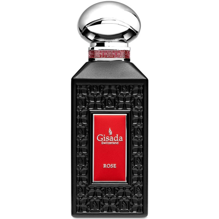 Gisada Luxury Collection Rose Parfum 100 ml unisexparfym med ros och oud i svart flaska med reliefmönster och röd etikett