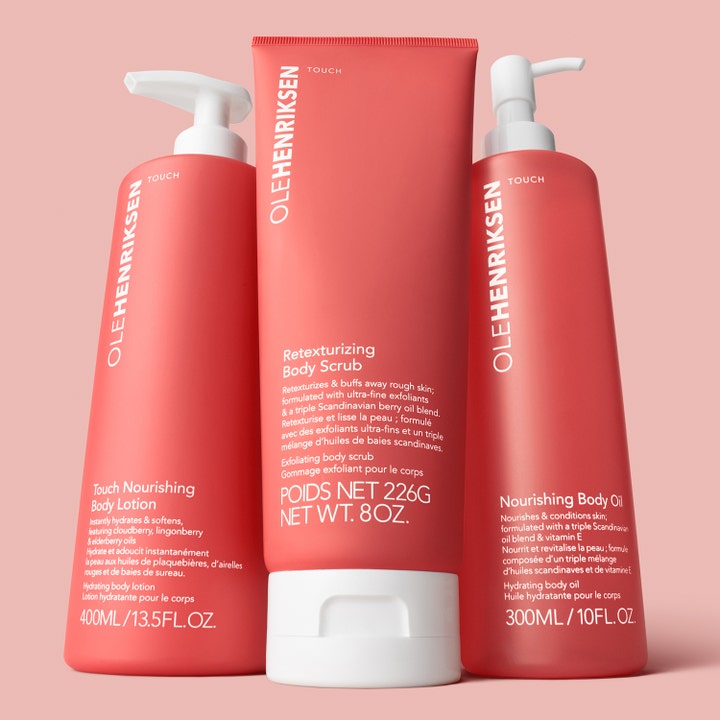 Ole Henriksen TOUCH Nourishing Body Oil 300 ml återfuktande kroppsolja i korallfärgad flaska med vit pump
