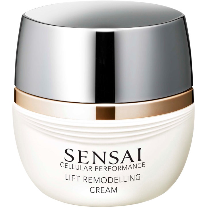 Sensai Cellular Performance Lift Remodelling Cream ger fastare hud i en vit räfflad burk med silverlock