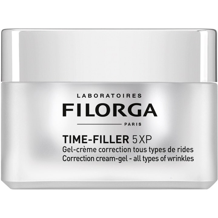 Filorga Time-Filler 5XP 50 ml ansiktskräm för rynkor ger en antiåldrande ansiktsbehandling i frostad silverburk.