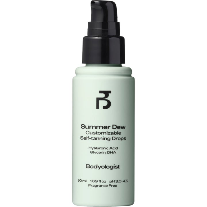 Bodyologist Summer Dew 50 ml återfuktande brun utan sol-droppar med hyaluronsyra i ljusgrön flaska som ger huden lyster.