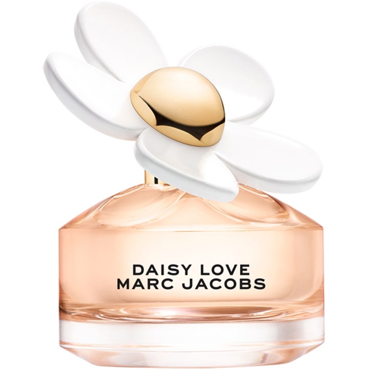 Marc Jacobs Daisy Love Eau de Toilette 50 ml parfym med blomma på korken i rund glasflaska med persikofärgad vätska