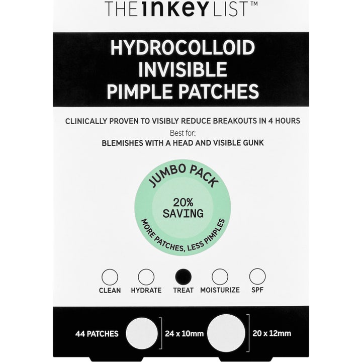The Inkey List Hydrocolloid Invisible Pimple Patches 22 st plåster mot finnar i svartvit pappersförpackning