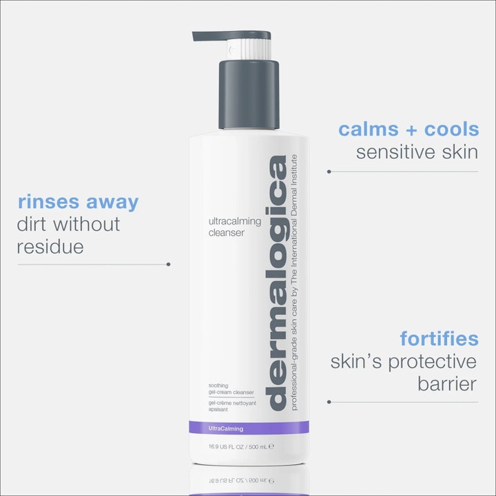 Dermalogica UltraCalming Cleanser 500 ml lugnande rengöringsgel i vit pumpflaska för daglig rengöring av reaktiv hud.