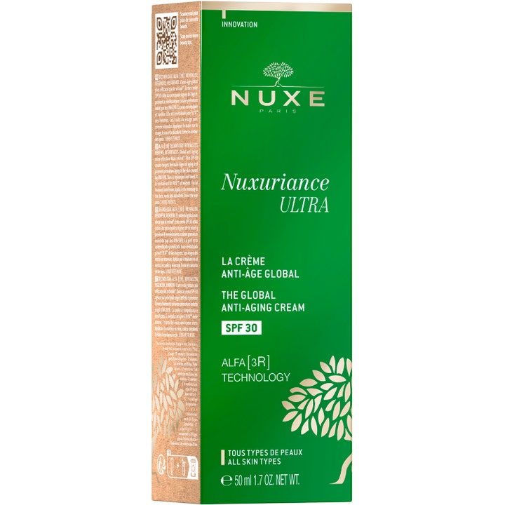 Nuxe Nuxuriance Ultra 50 ml anti-aging kräm med solskydd i grön ytterförpackning med guldiga detaljer