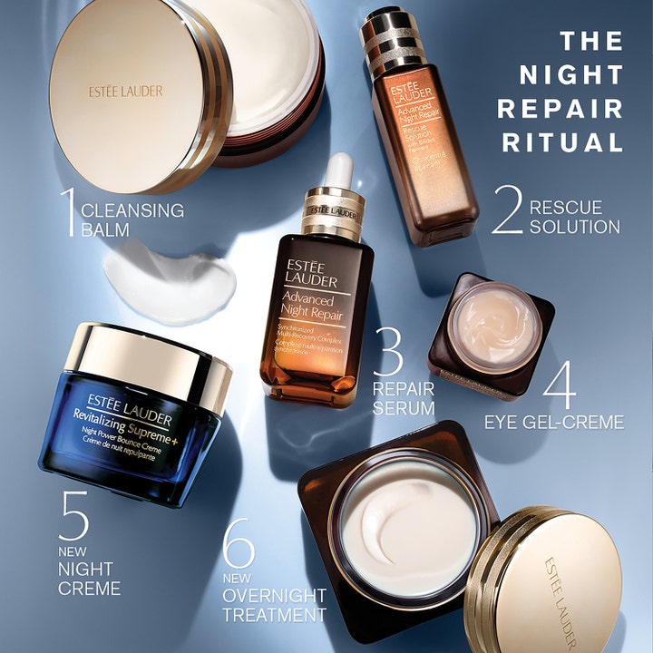 Estée Lauder Advanced Night Repair 65 ml reparerande återfuktande nattmask i brun glasburk med krämig formula och guldlock.