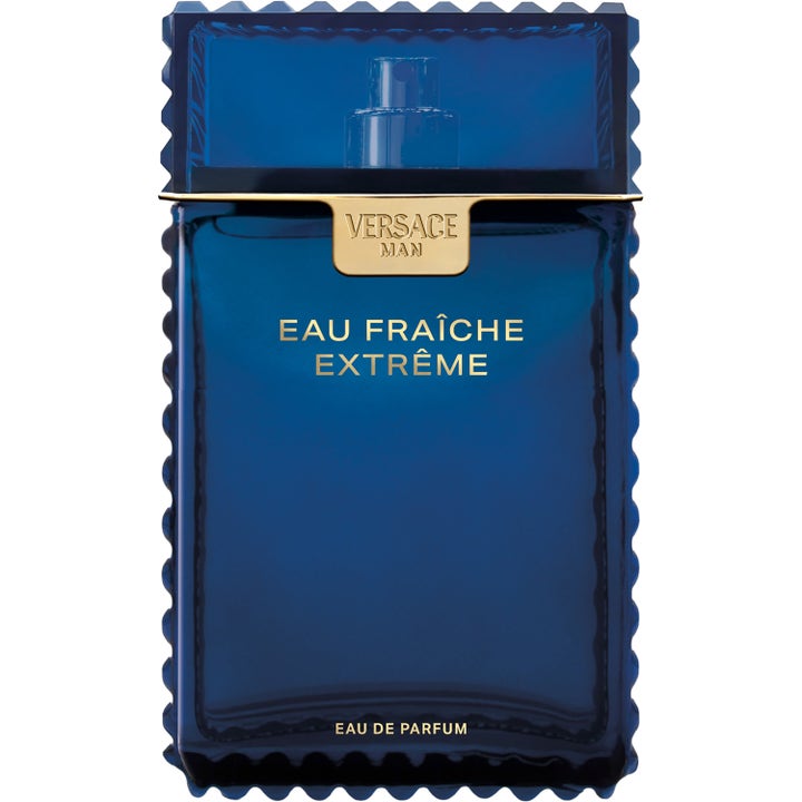 Versace Eau Fraiche Extreme 200 ml edp parfym i mörkblå glasflaska med räfflade kanter och elegant guldtext
