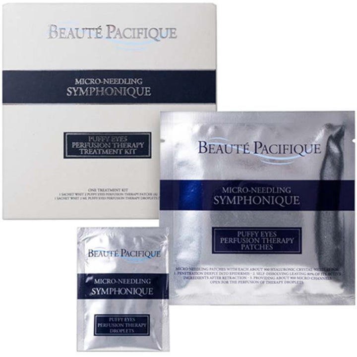Beauté Pacifique Symphonique Puffy Eyes Treatment Kit 1 st ögonbehandling mot påsar i vit box med silvriga sachetter