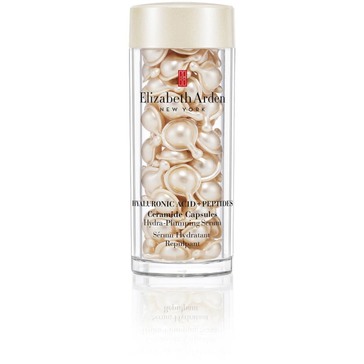 Elizabeth Arden Hyaluronic Acid + Peptides Ceramide Capsules återfuktande serum i genomskinlig burk med skimrande kapslar