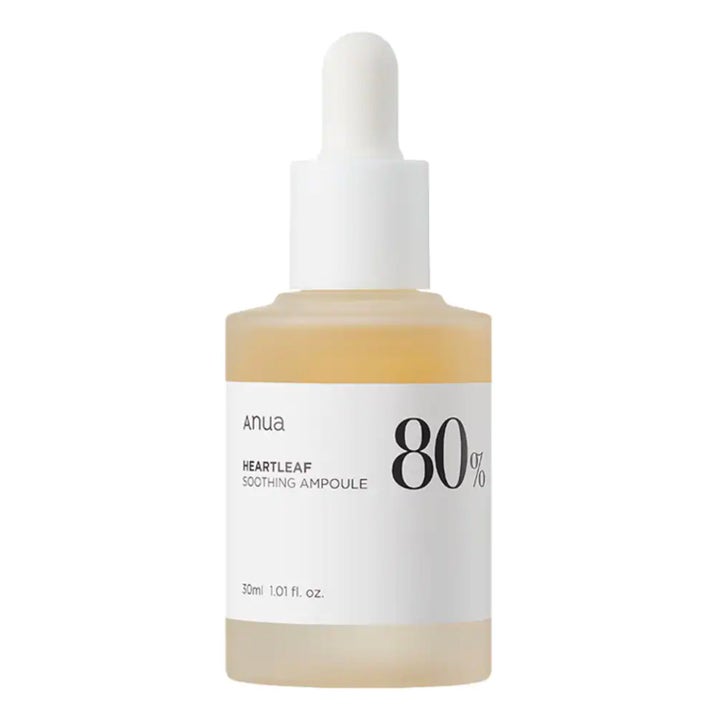 Anua Heartleaf 80% Soothing Ampoule 30 ml hjärtblad ampoule för rodnad i frostad glasflaska med vit pipett