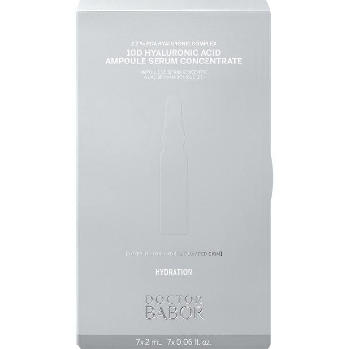 Doctor Babor Hyaluronic Acid 2 ml återfuktande ampull i genomskinlig glasflaska med svart text och ring