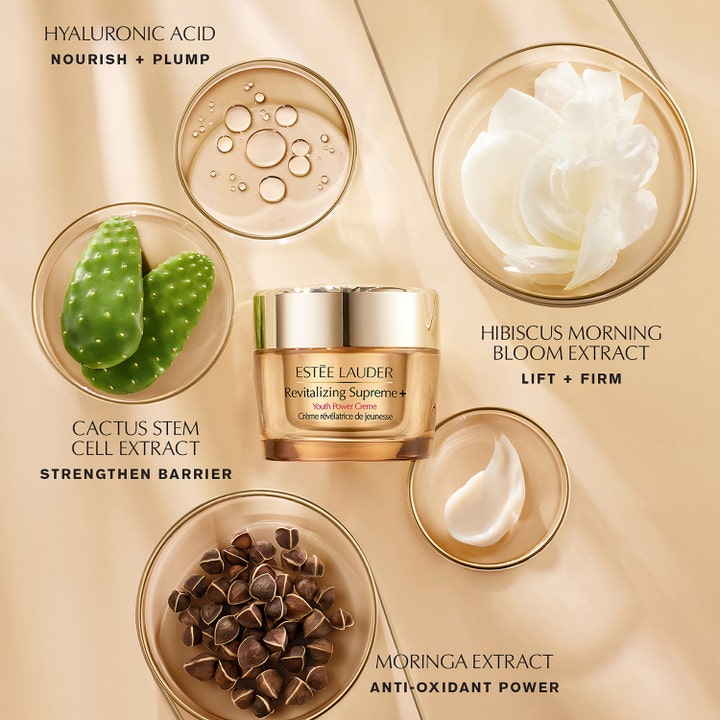 Estée Lauder Revitalizing Supreme+ Youth Power Creme 50 ml anti-aging kräm i guldglänsande burk med hibiskus och moringa