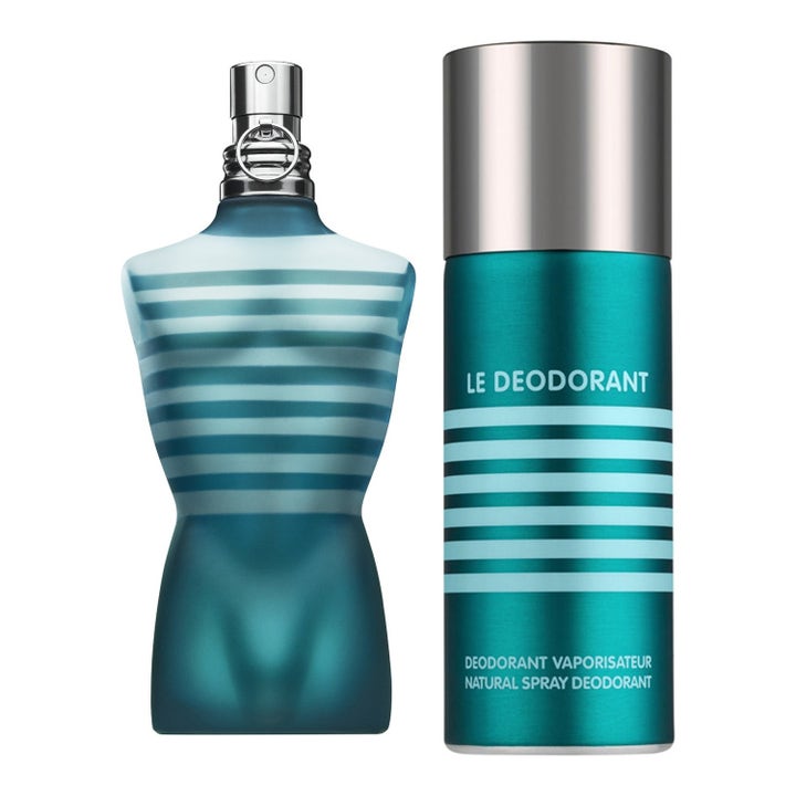 Jean Paul Gaultier Le Male duo set 275 ml parfymset med blårandig torsoflaska och matchande deospray med silverlock