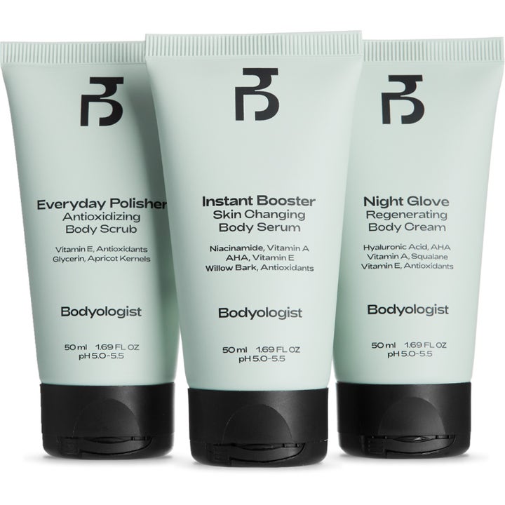 Bodyologist Discovery Gift Set 1 st kroppsvårdskit med tre mintgröna tuber som ger lyster med AHA och niacinamid.