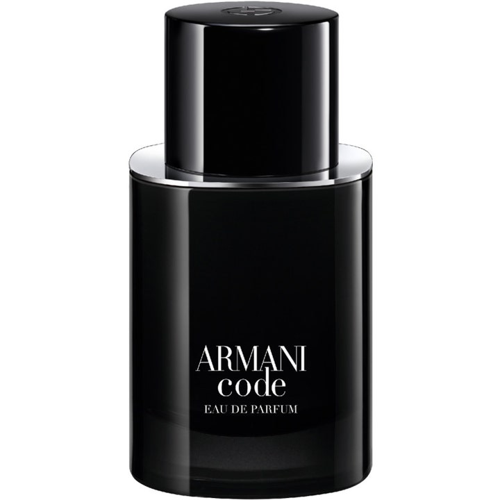 Armani Code Eau de Parfum 50 ml herrparfym i en elegant svart glasflaska med silverdetaljer och matchande svart kork