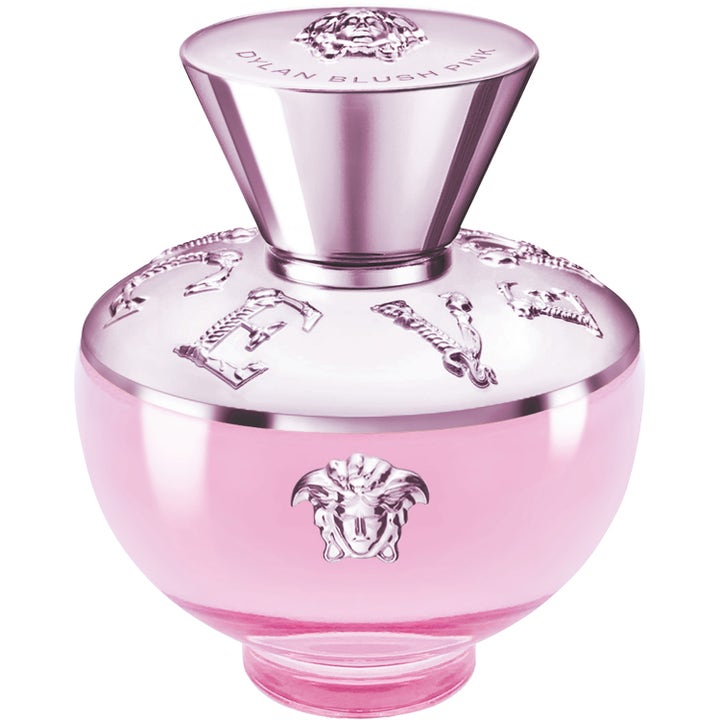 Versace Dylan Blush Pink 100 ml eau de parfum i rund rosa glasflaska med silverfärgade detaljer och emblem