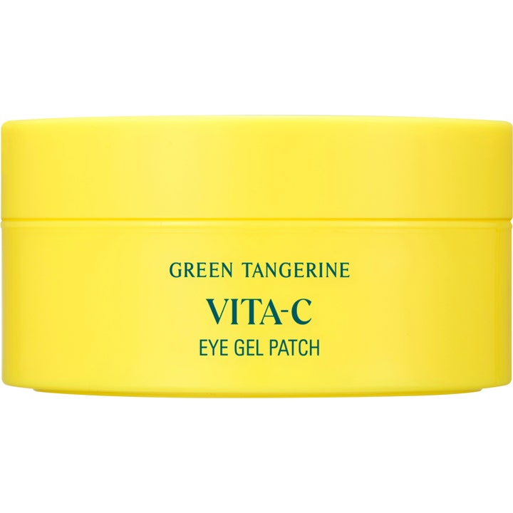 Green Tangerine Vita-C Eye Gel Patch ögonmask c-vitamin i en klargul burk som ger huden lyster med c-vitamin antioxidant