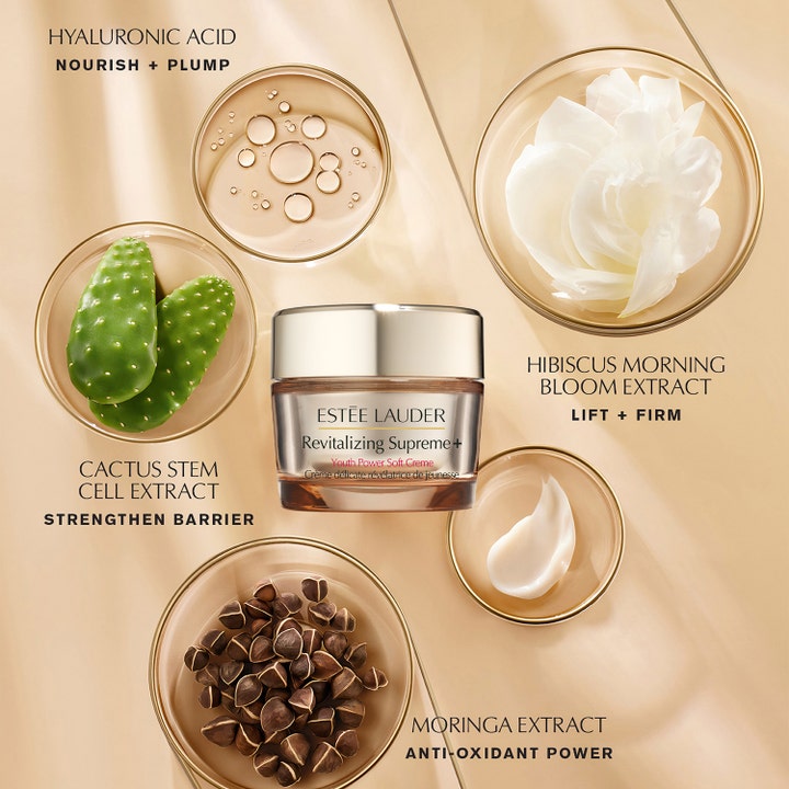 Estée Lauder Revitalizing Supreme + Soft Cream 30 ml stärkande dagkräm i burk med kaktusextrakt och hibiskus.