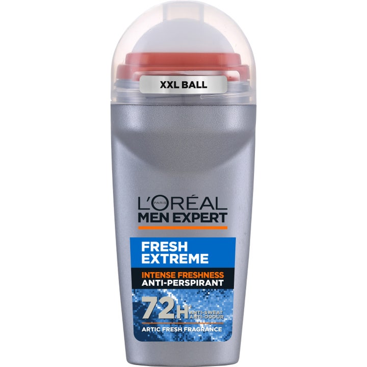 L'Oréal Men Expert Fresh Extreme 50 ml effektiv antiperspirant i grå roll-on med orange accent och klar kork