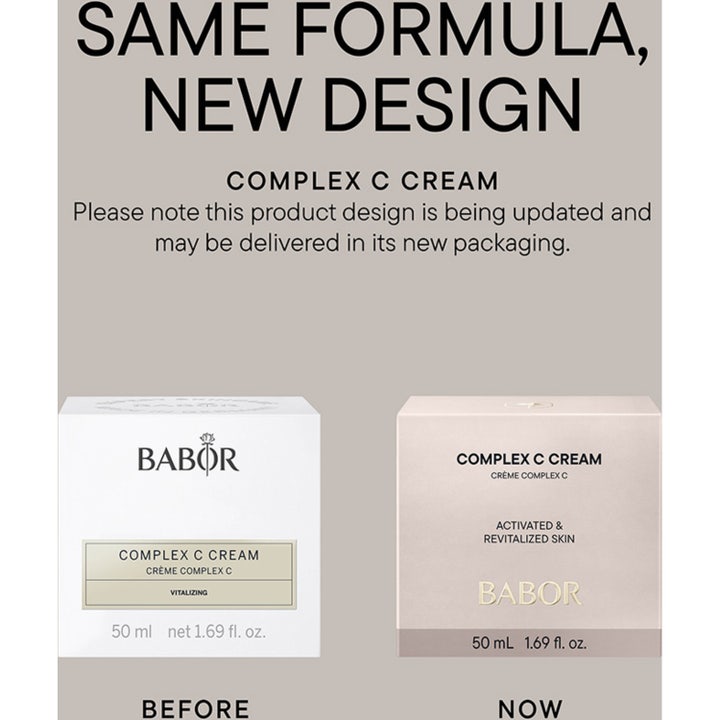 Babor Complex C Cream 50 ml lystergivande ansiktskräm med rosa blommor som symboliserar ingredienser