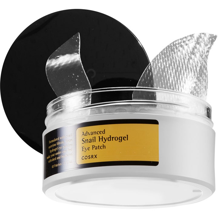 COSRX Advanced Snail Hydrogel Eye Patches 60 st återfuktande snigelmask med genomskinliga gelpatches i vit burk