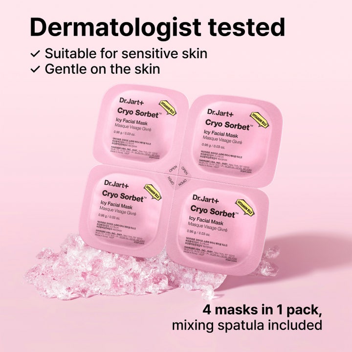Dr.Jart+ Cryo Sorbet Icy Facial Mask 3 g svalkande ansiktsmask i fyra rosa poddar på krossad is med Vitamin B12