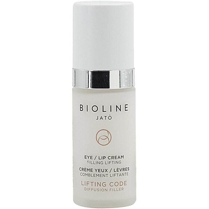 Bioline Jatò Lifting Code Eye / Lip Cream lyftande ögon- och läppkräm i vit frostad flaska med silverdetalj