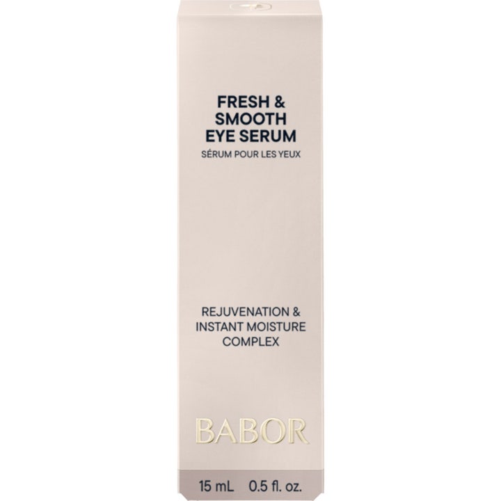 Babor Fresh & Smooth Eye Serum 15 ml återfuktande babor ögonserum för torr hud i vit ytterkartong med ljusblå detalj